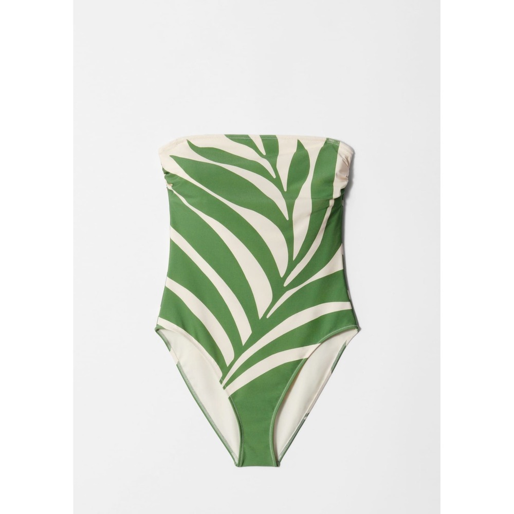 & Other Stories Green Leaf Print Strapless One Piece Swimsuit Womens Size 2